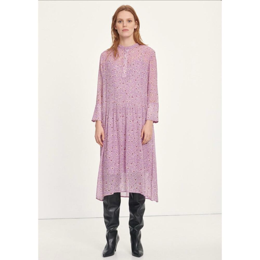 Samsoe Samsoe Elm Pintuck Pleated Chiffon Shirt Dress Wisteria Purple S